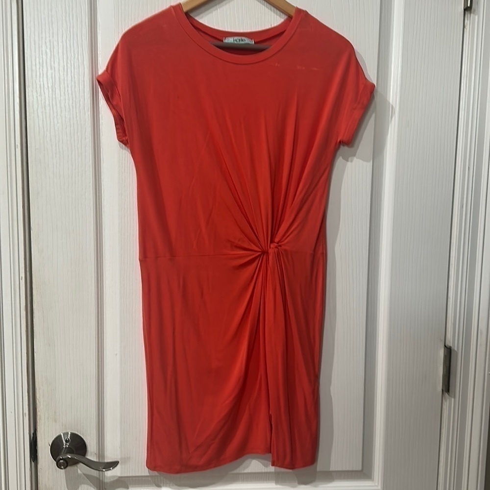 Karlie small, crewneck twist, tie waist, tangerine  dress NWT